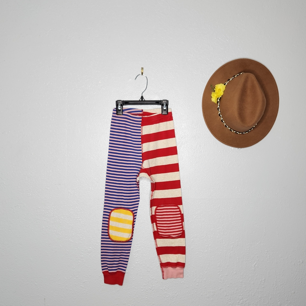 Hanna Anderson Size 5 Striped Kids Leggings Knee Patchwork 100% Organic Cotton - Picture 2 of 4